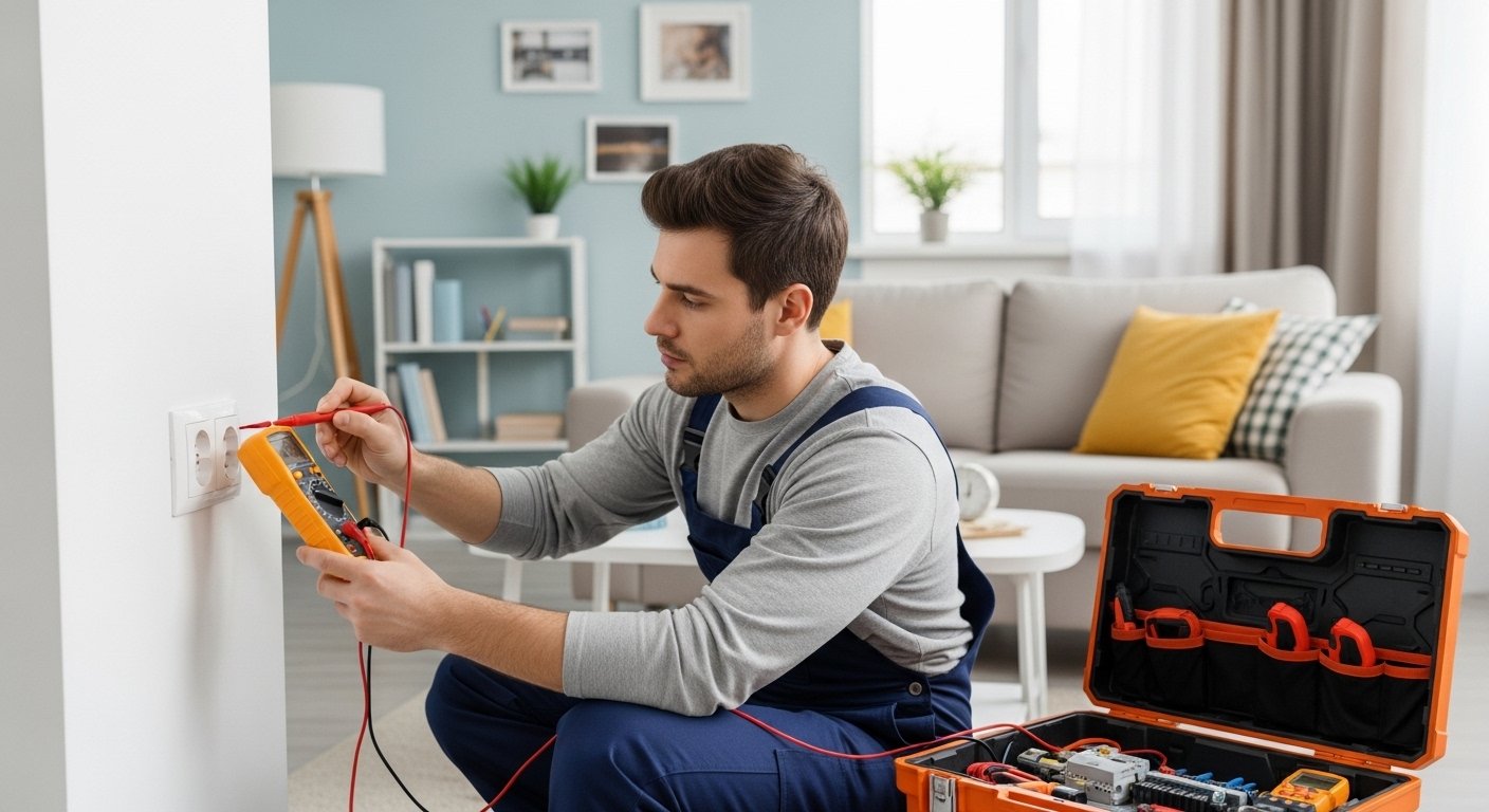 Electrician diagnosing an electrical panel in a home